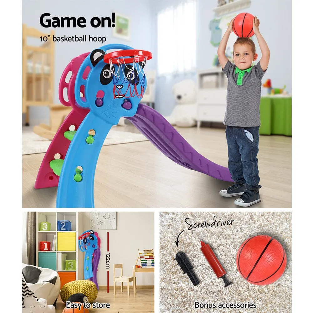 Keezi Kids Slide Set Basketball Hoop Indoor Outdoor Playground Toys 100cm Blue - ONLINE ONLY