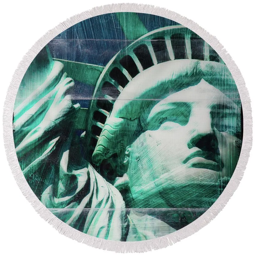Lady Liberty - Round Beach Towel