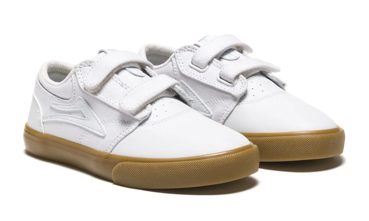 Lakai Griffin Kids Leather Skate Shoes - White/Gum