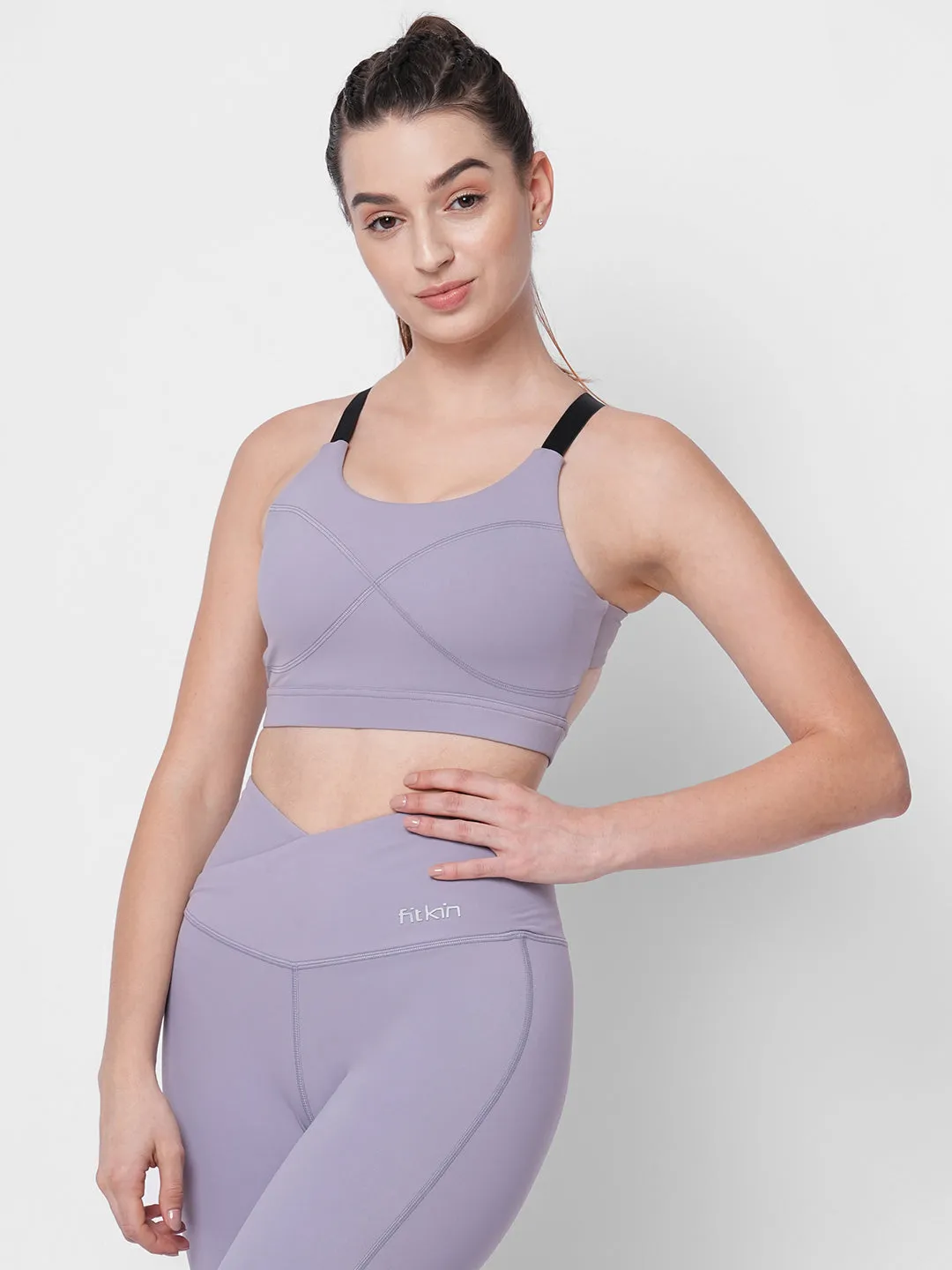 Lavender racer back high impact sports bra