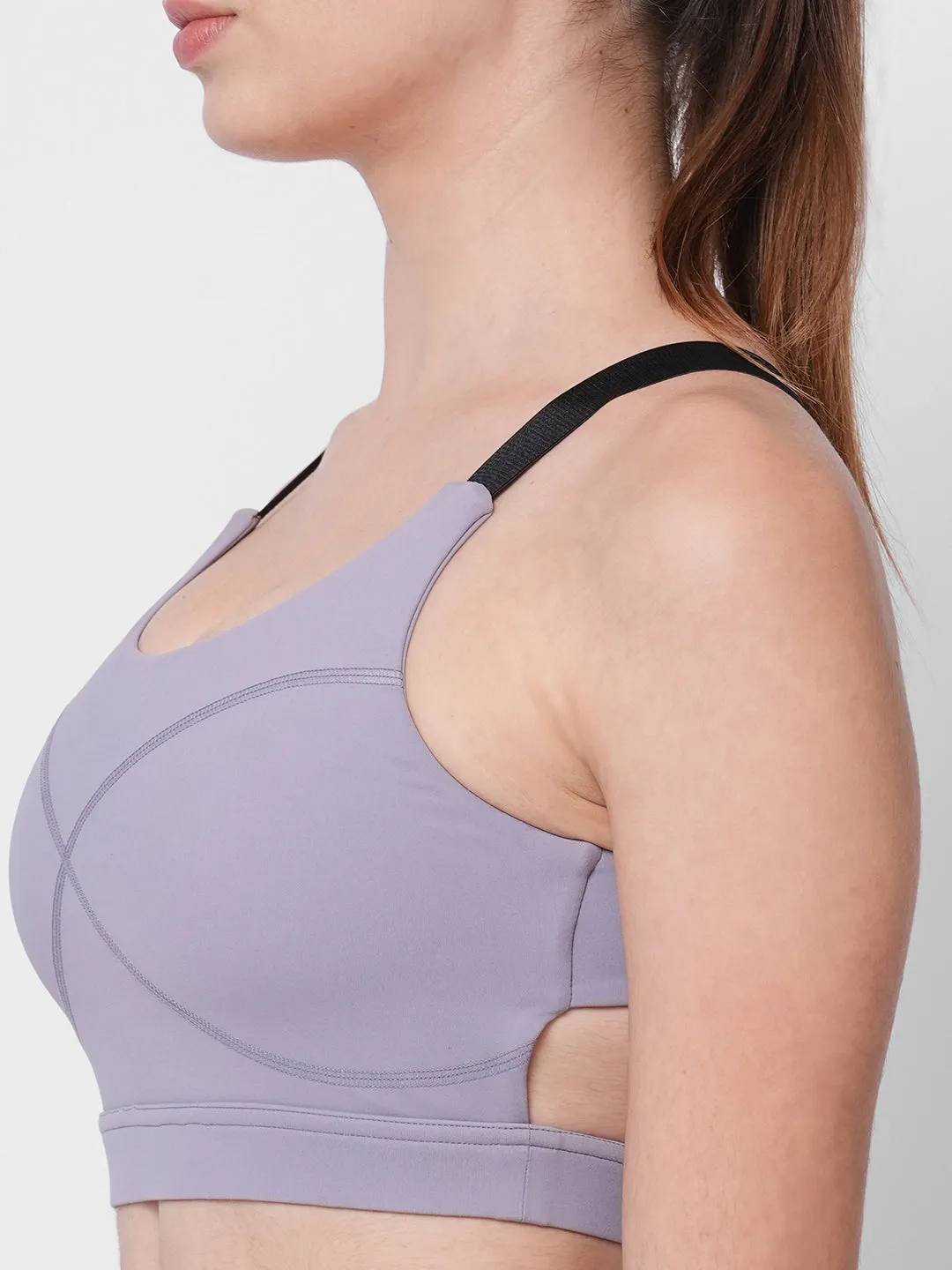 Lavender racer back high impact sports bra