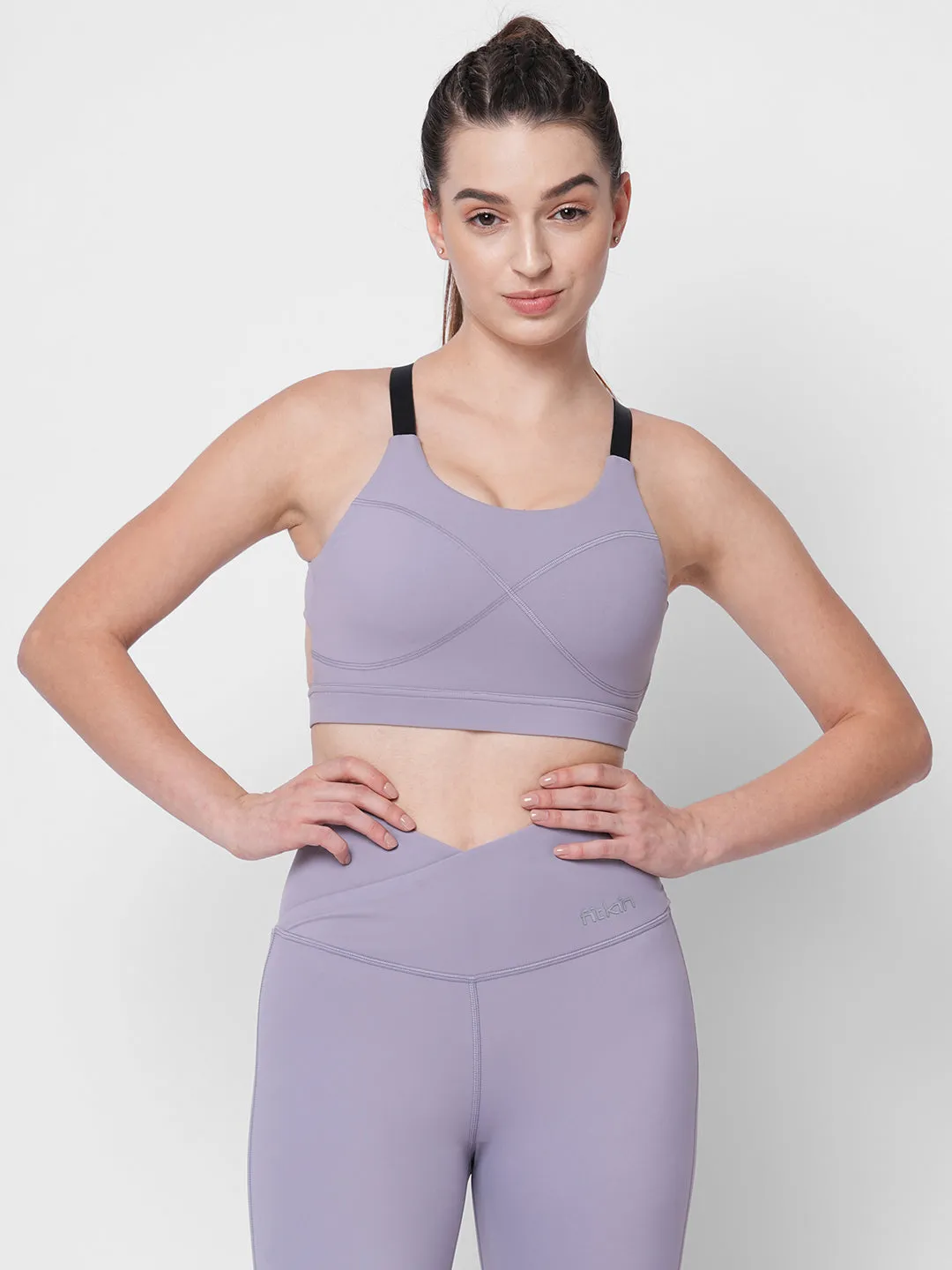 Lavender racer back high impact sports bra