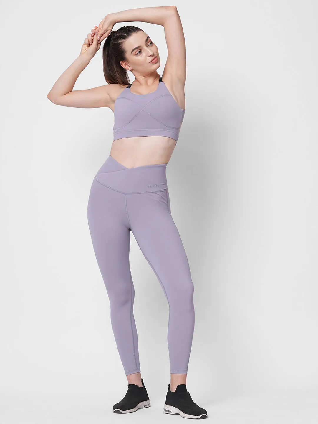 Lavender racer back high impact sports bra