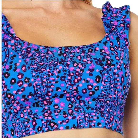 Lilly Pulitzer Karena Ruffle Sports Bra, Blue Flare, Growl and Prowl
