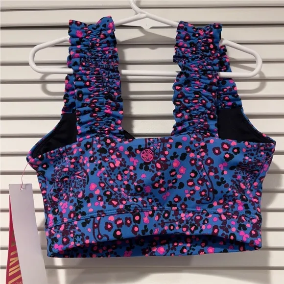 Lilly Pulitzer Karena Ruffle Sports Bra, Blue Flare, Growl and Prowl