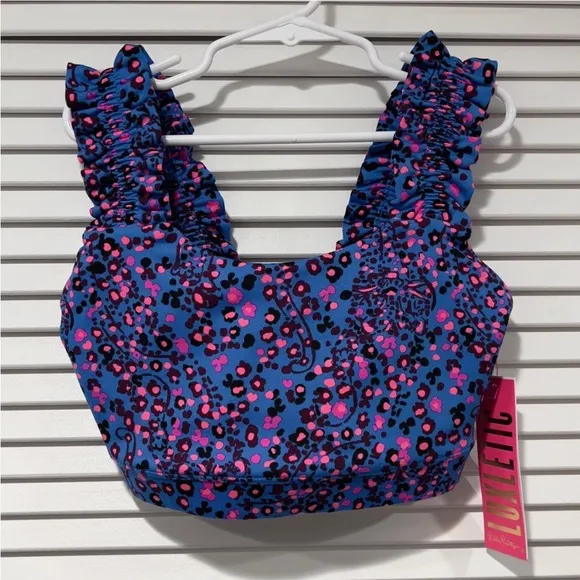 Lilly Pulitzer Karena Ruffle Sports Bra, Blue Flare, Growl and Prowl