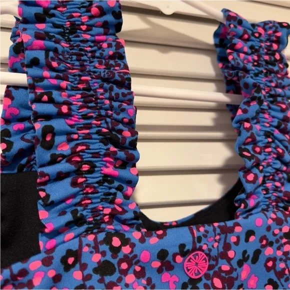 Lilly Pulitzer Karena Ruffle Sports Bra, Blue Flare, Growl and Prowl