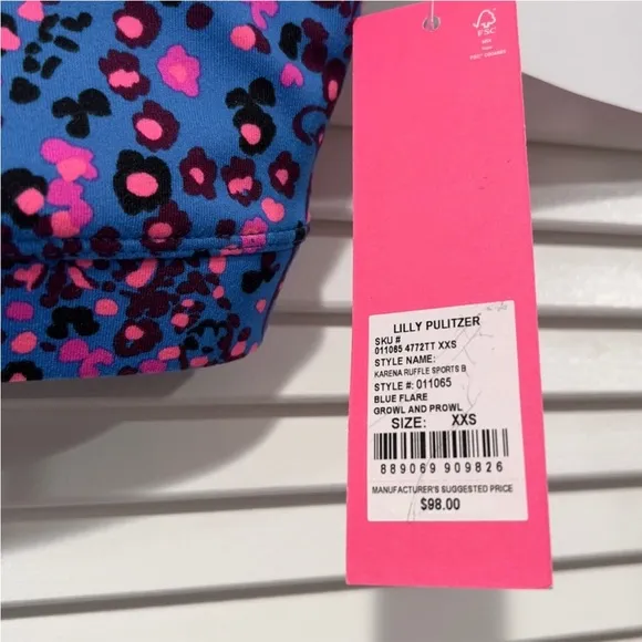 Lilly Pulitzer Karena Ruffle Sports Bra, Blue Flare, Growl and Prowl