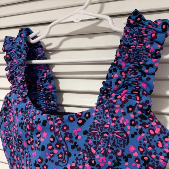Lilly Pulitzer Karena Ruffle Sports Bra, Blue Flare, Growl and Prowl