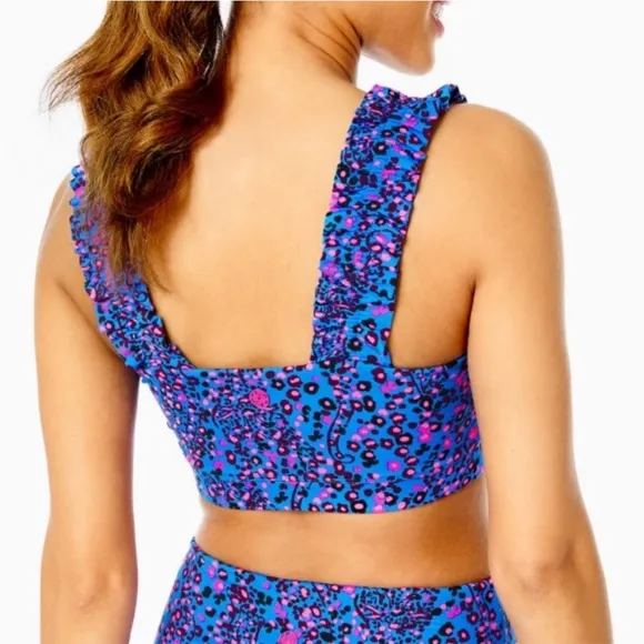 Lilly Pulitzer Karena Ruffle Sports Bra, Blue Flare, Growl and Prowl
