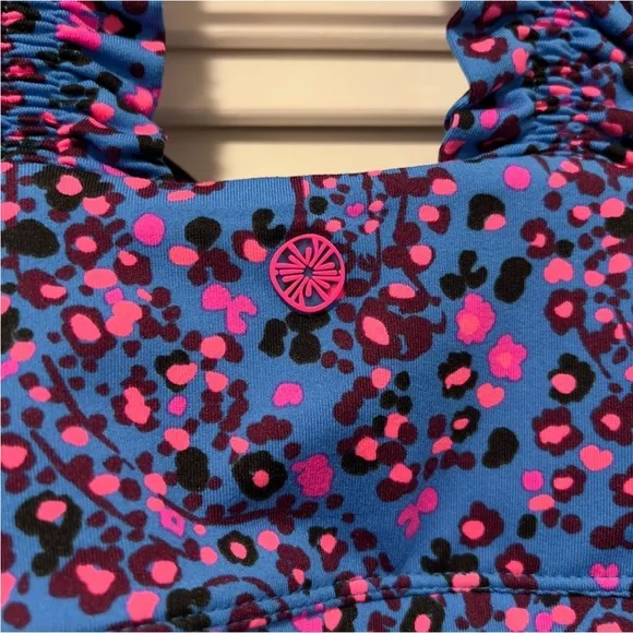 Lilly Pulitzer Karena Ruffle Sports Bra, Blue Flare, Growl and Prowl
