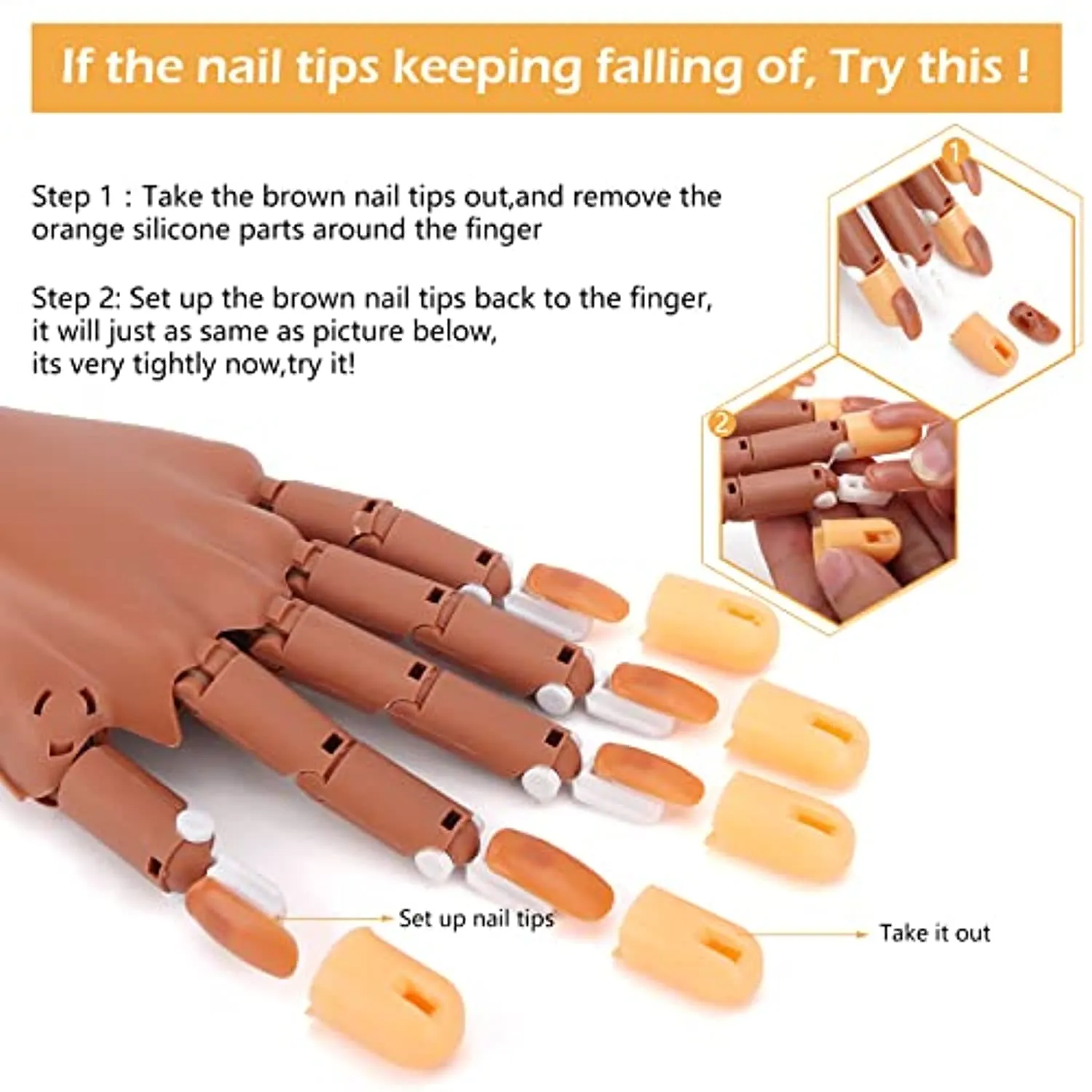 LIONVISON Practice Hand for Acrylic Nails,Flexible Nail Practice Hands Fingers with Acrylic Nail Kit,Fake Nail Mannequin Hand Acrylic Powder Brush Nail Art Decoration Tools for Professional Beginners