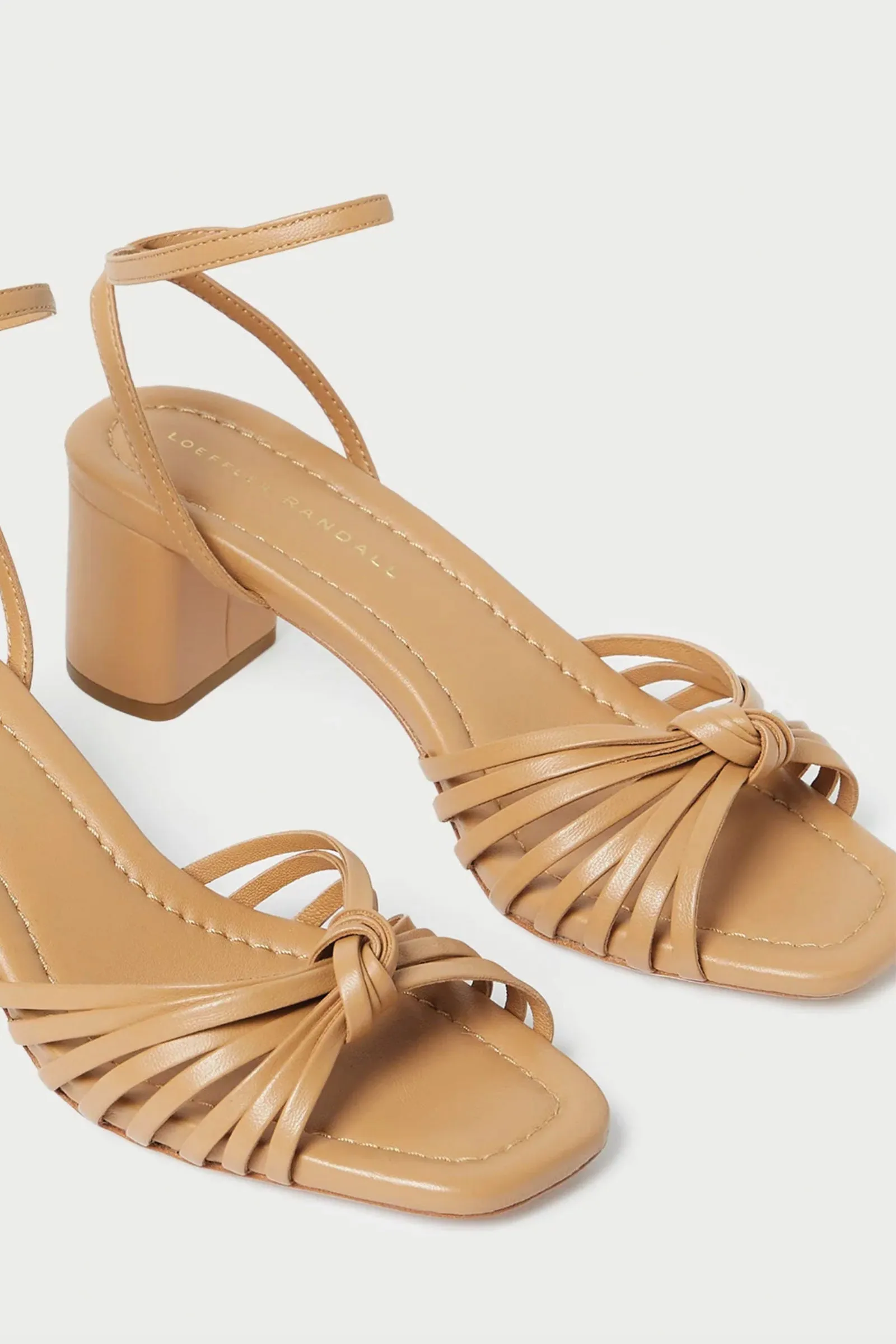 Loeffler Randall Olivia Leather Knot Mid Heel Sandal in Dune