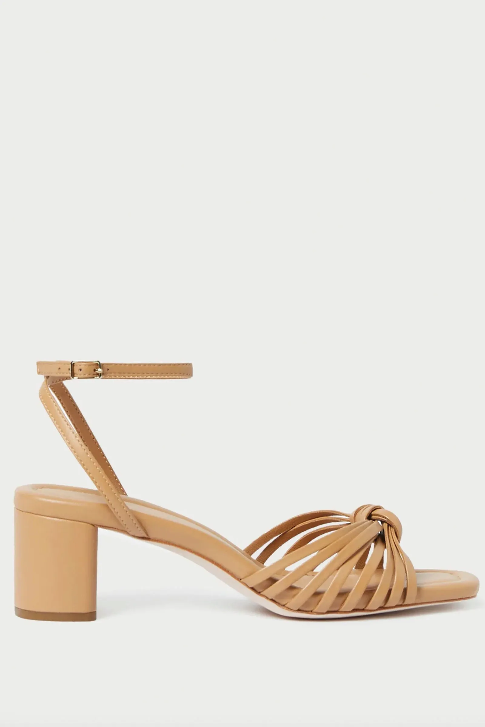 Loeffler Randall Olivia Leather Knot Mid Heel Sandal in Dune