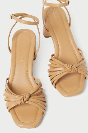 Loeffler Randall Olivia Leather Knot Mid Heel Sandal in Dune