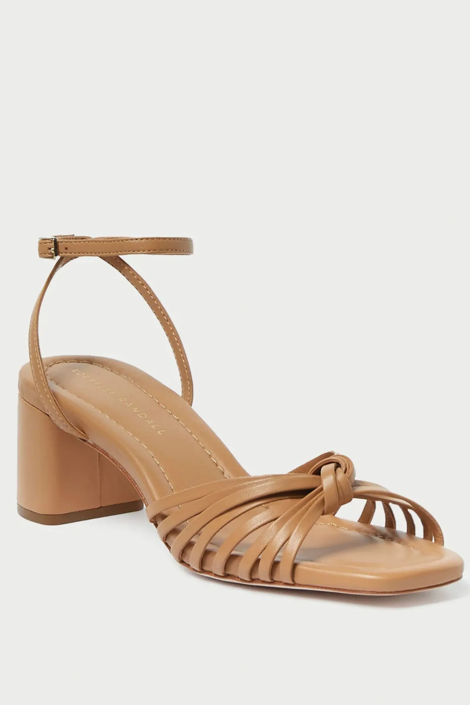 Loeffler Randall Olivia Leather Knot Mid Heel Sandal in Dune