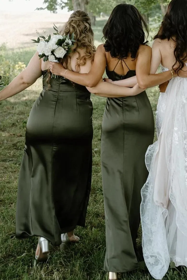 Long Cowl Neck Spaghetti Strap Champagne Bridesmaid Dress TY0034