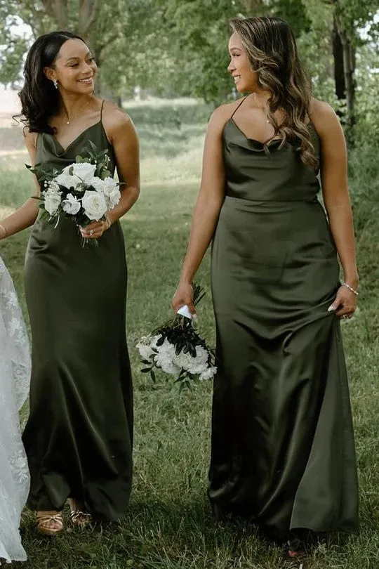 Long Cowl Neck Spaghetti Strap Champagne Bridesmaid Dress TY0034
