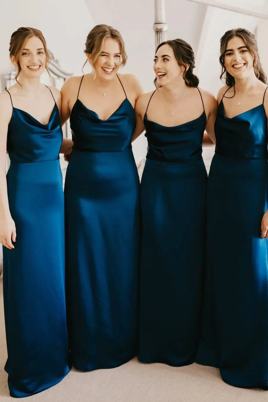 Long Cowl Neck Spaghetti Strap Champagne Bridesmaid Dress TY0034