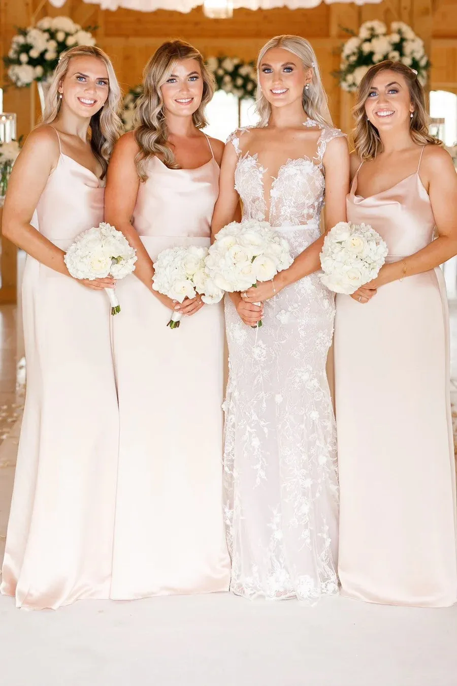 Long Cowl Neck Spaghetti Strap Champagne Bridesmaid Dress TY0034