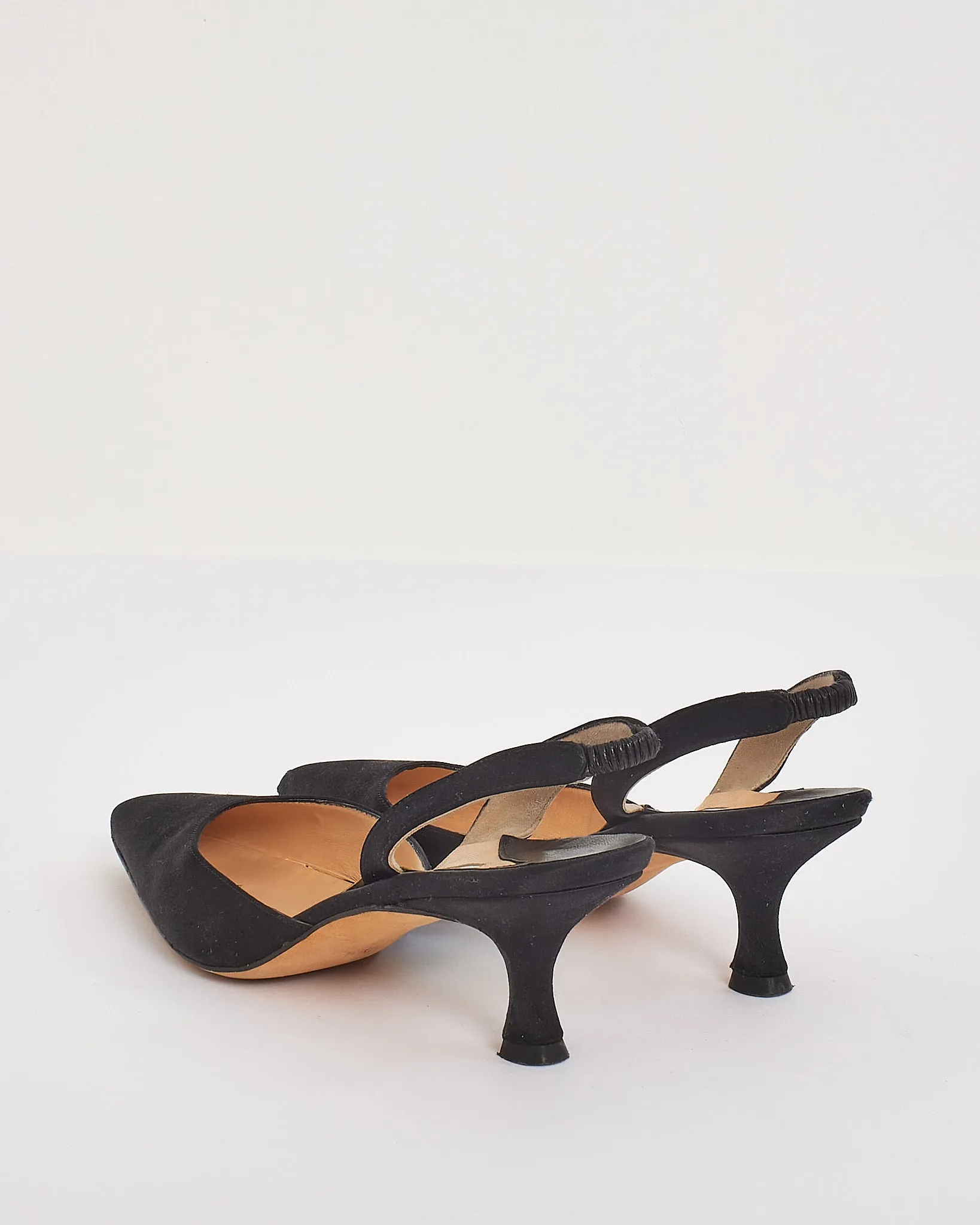 Manolo Blahnik Black Satin Carolyne Low-heel Slingback Pumps - 37.5