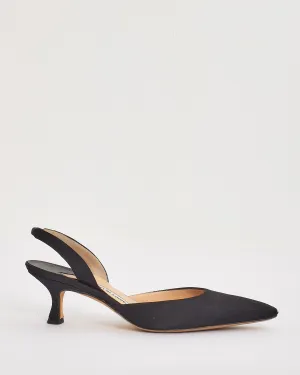 Manolo Blahnik Black Satin Carolyne Low-heel Slingback Pumps - 37.5