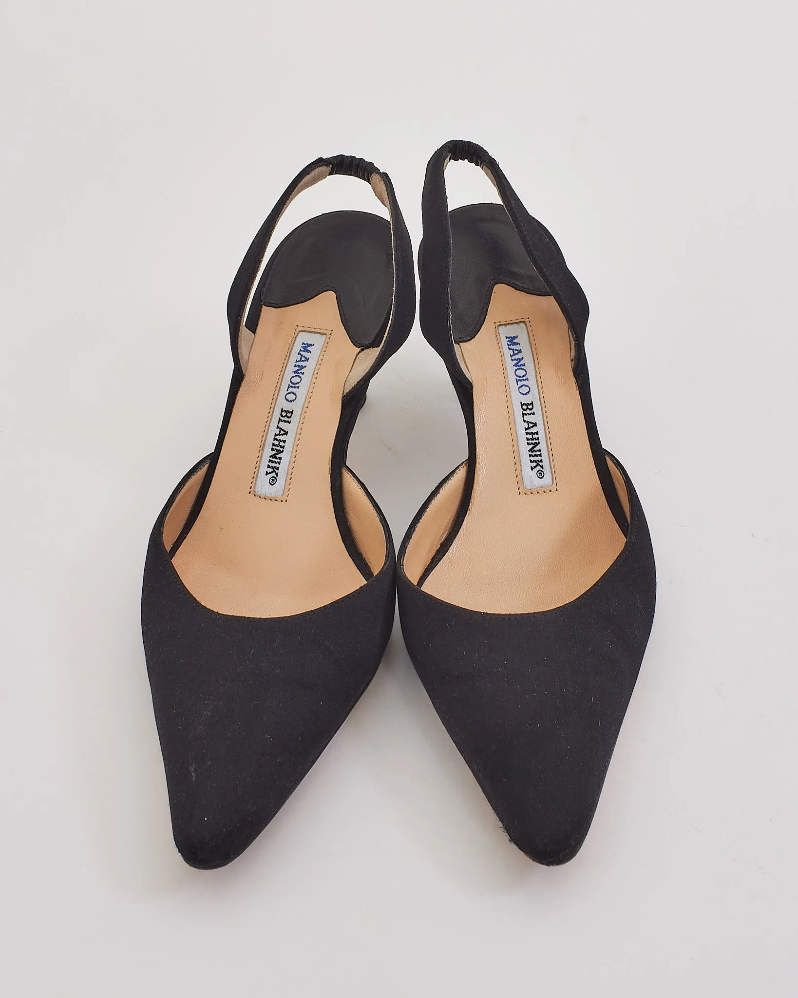 Manolo Blahnik Black Satin Carolyne Low-heel Slingback Pumps - 37.5