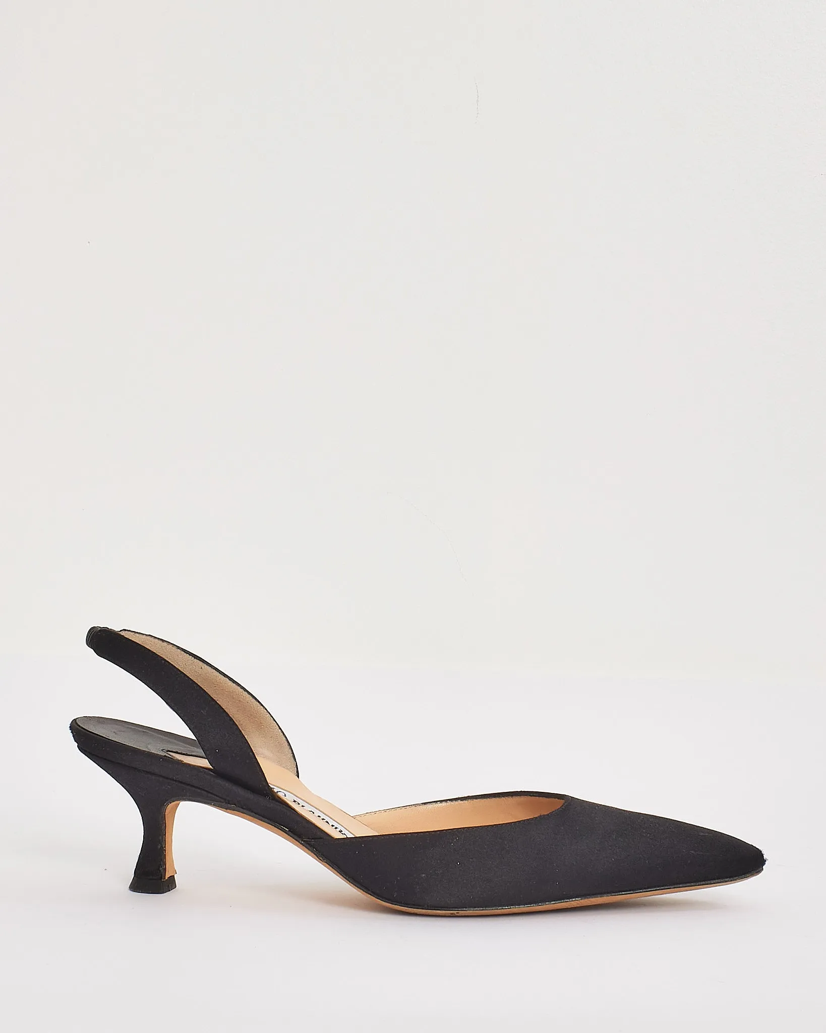 Manolo Blahnik Black Satin Carolyne Low-heel Slingback Pumps - 37.5