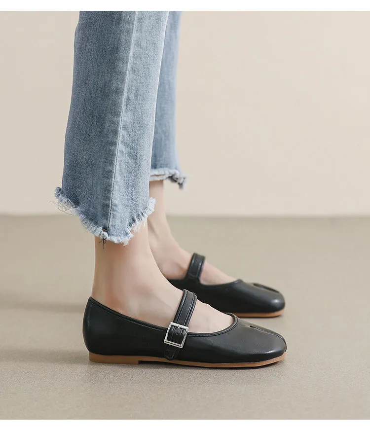 Mary Jane Shoes Cute Slim Split Toe Soft Flat Women's Shoes