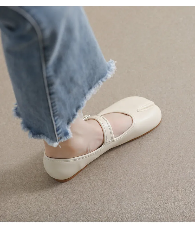 Mary Jane Shoes Cute Slim Split Toe Soft Flat Women's Shoes