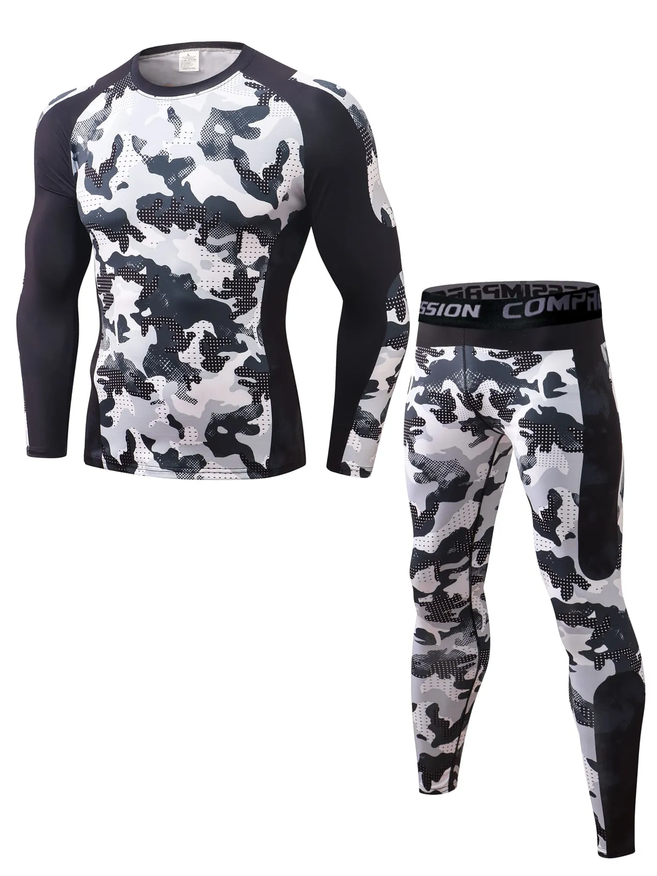 Men Camo Print Sports Tee With Letter Graphic Leggings