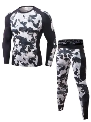 Men Camo Print Sports Tee With Letter Graphic Leggings