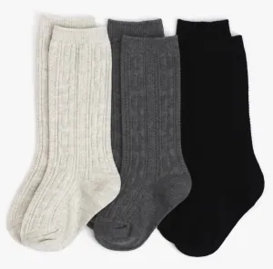 Midnight Cable Knit Knee High Sock 3-Pack || Little Stocking Co
