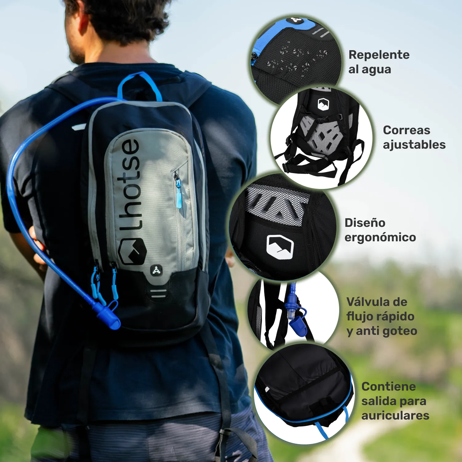Mochila Outdoor HYDROROAD Gris   Bolsa de Agua Lhotse