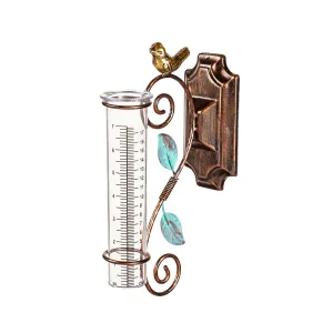 Mounted Rain Gauge Wall Decor, Bronze and Blue Patina,47m3920