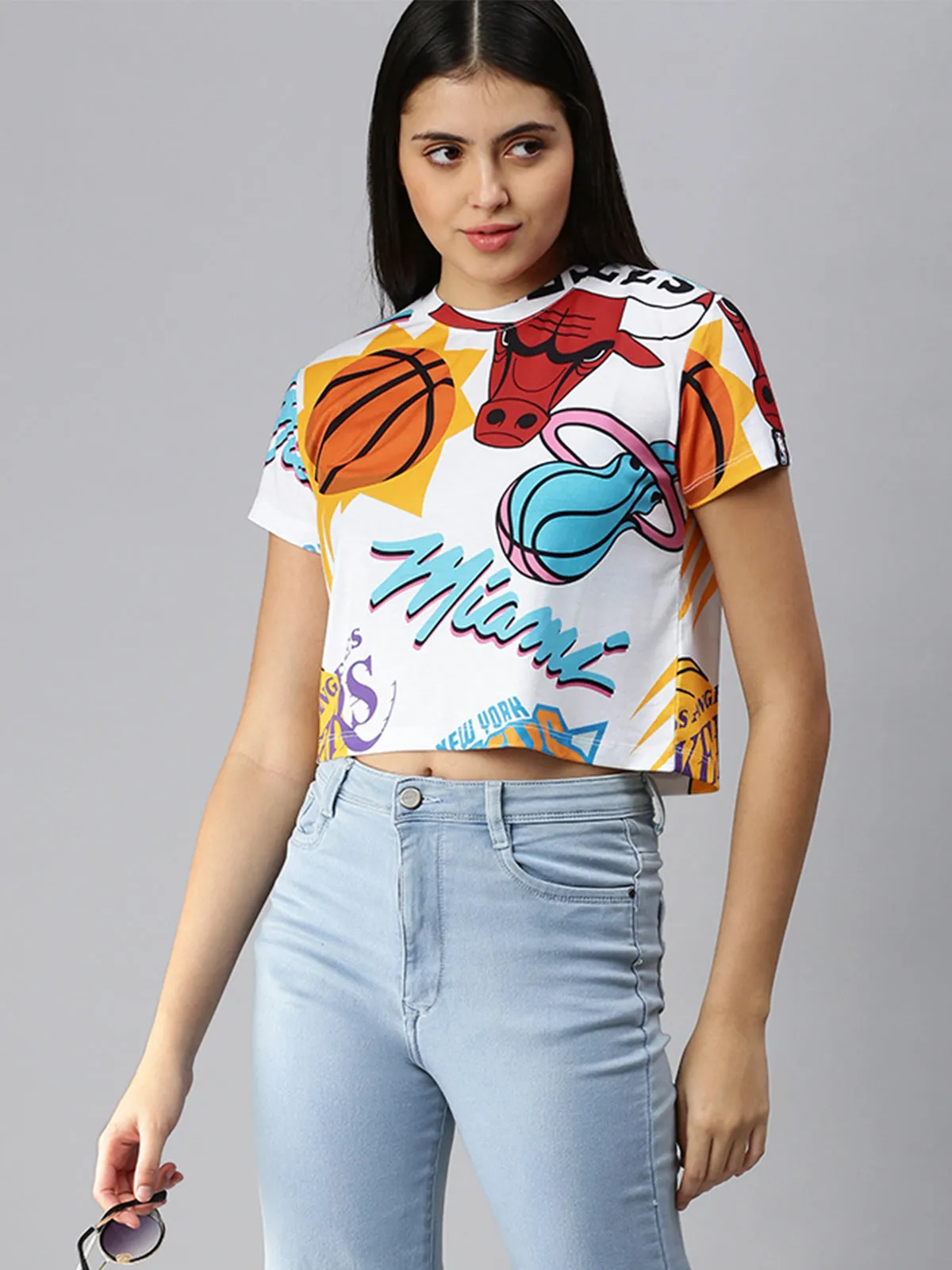 NBA: Logo Mash Crop Top - White