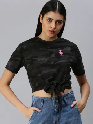 NBA: Pink Foil Tie-up Top - Anthra Melange