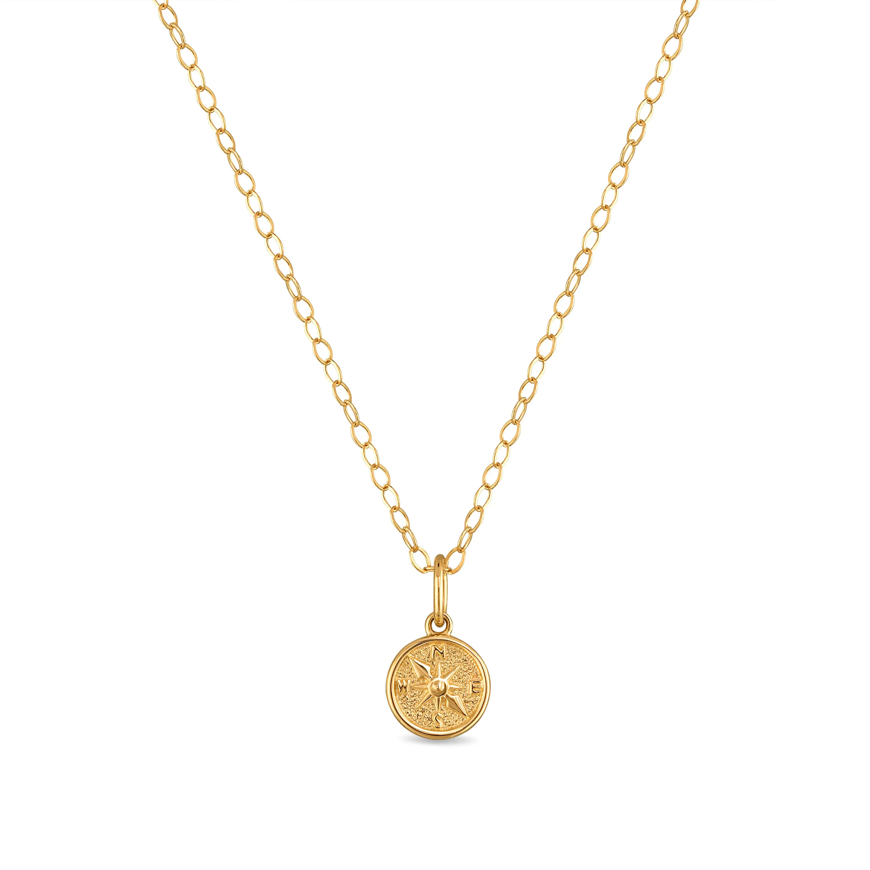 New!  14k Gold Compass Charm Necklace