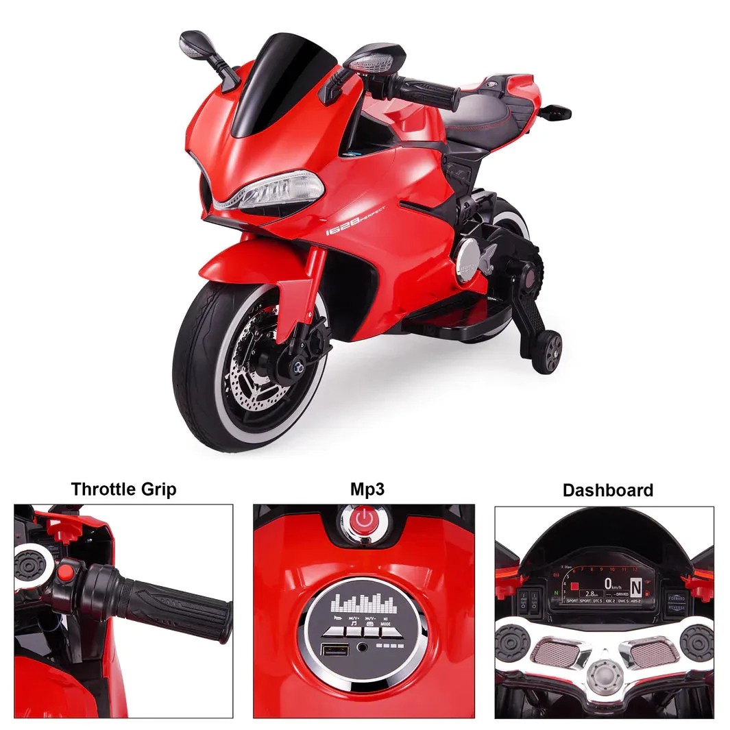 New 2025 Upgraded 12V Licensed Ducati Motorcycle with Training Wheels | Leather Seat | Ages 3-6