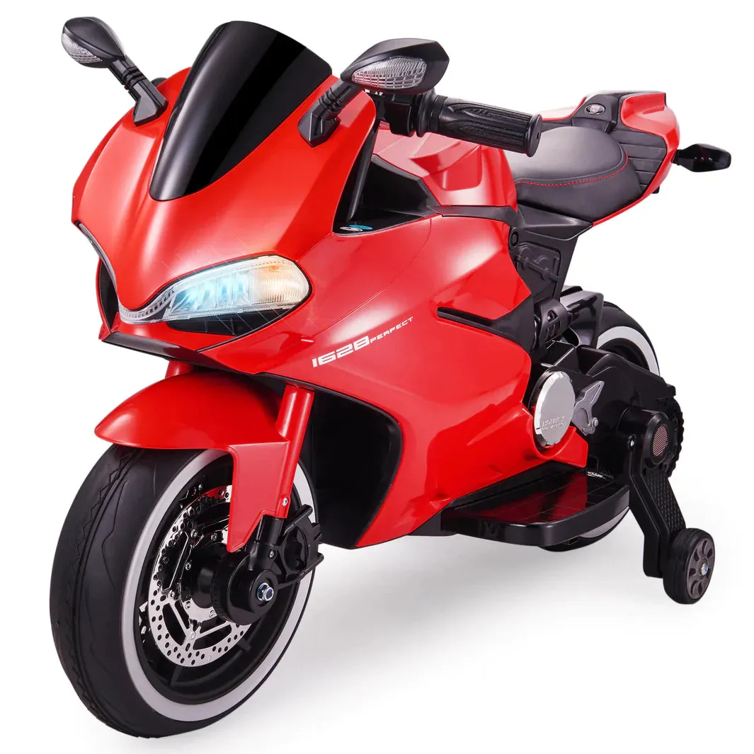 New 2025 Upgraded 12V Licensed Ducati Motorcycle with Training Wheels | Leather Seat | Ages 3-6