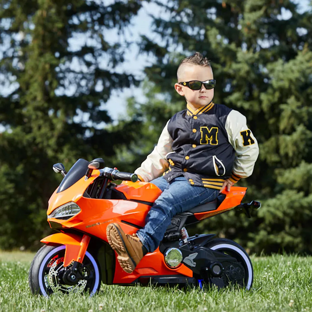 New 2025 Upgraded 12V Licensed Ducati Motorcycle with Training Wheels | Leather Seat | Ages 3-6