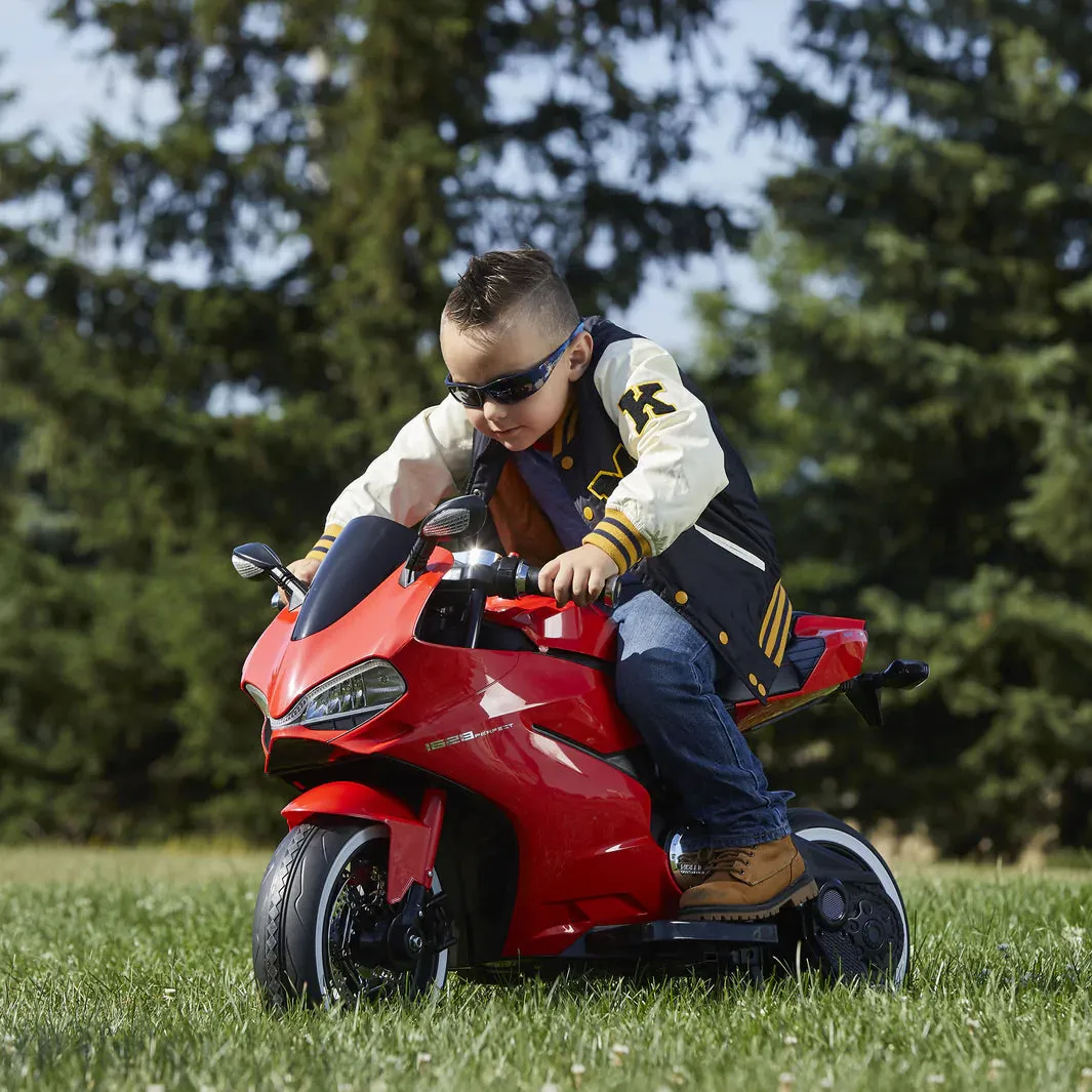 New 2025 Upgraded 12V Licensed Ducati Motorcycle with Training Wheels | Leather Seat | Ages 3-6