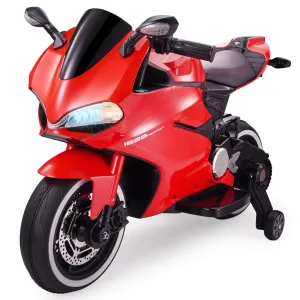 New 2025 Upgraded 12V Licensed Ducati Motorcycle with Training Wheels | Leather Seat | Ages 3-6