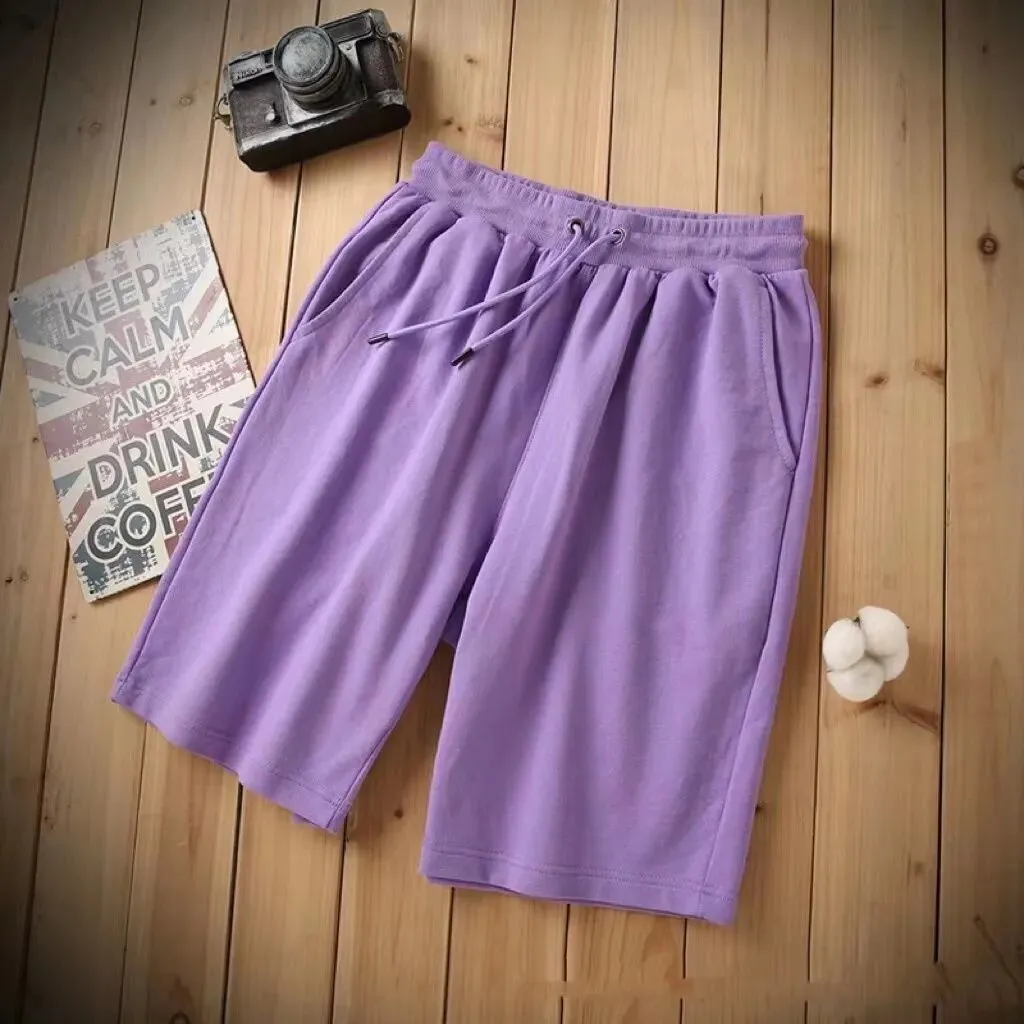 New Cotton Men Women Shorts Summer Sport Loose Solid Color Casual Pants Drawstring Daily Style Home Outdoor 5 Points Pants