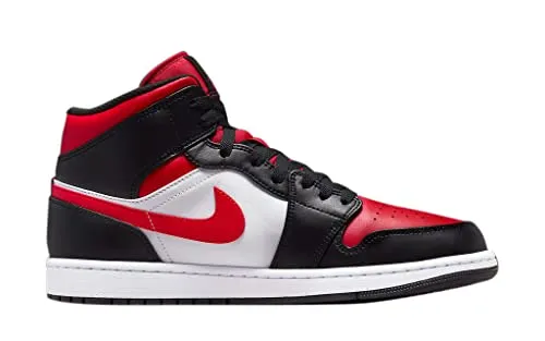 Nike Men's Air Jordan 1 Mid Sneaker, White/Black-red, 12