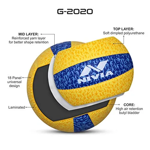 Nivia G-2020 Rubber Volleyball, (Yellow and Blue)