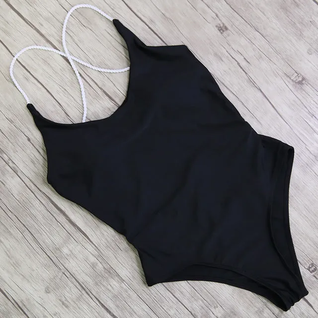 one piece swimsuit Summer Blue Black Sexy