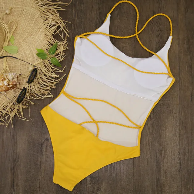 one piece swimsuit Summer Blue Black Sexy