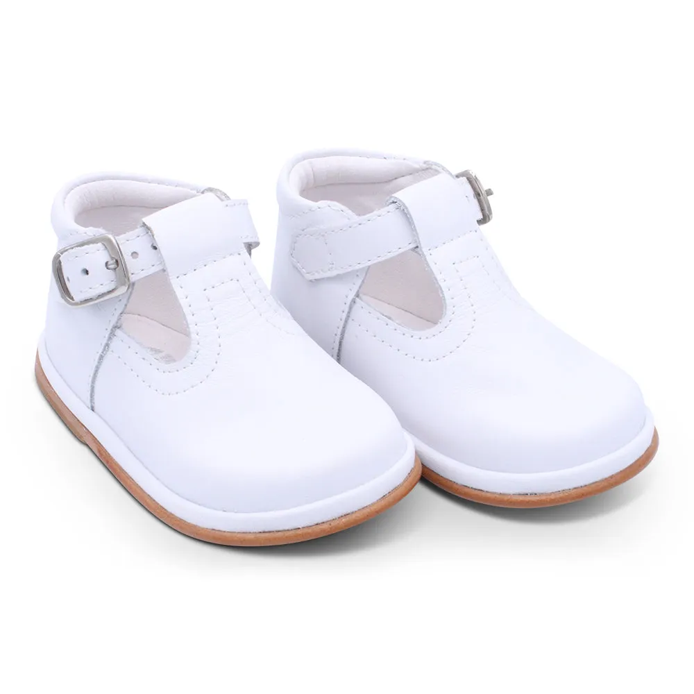 'Oren' Boys White Leather T-Bar Shoes