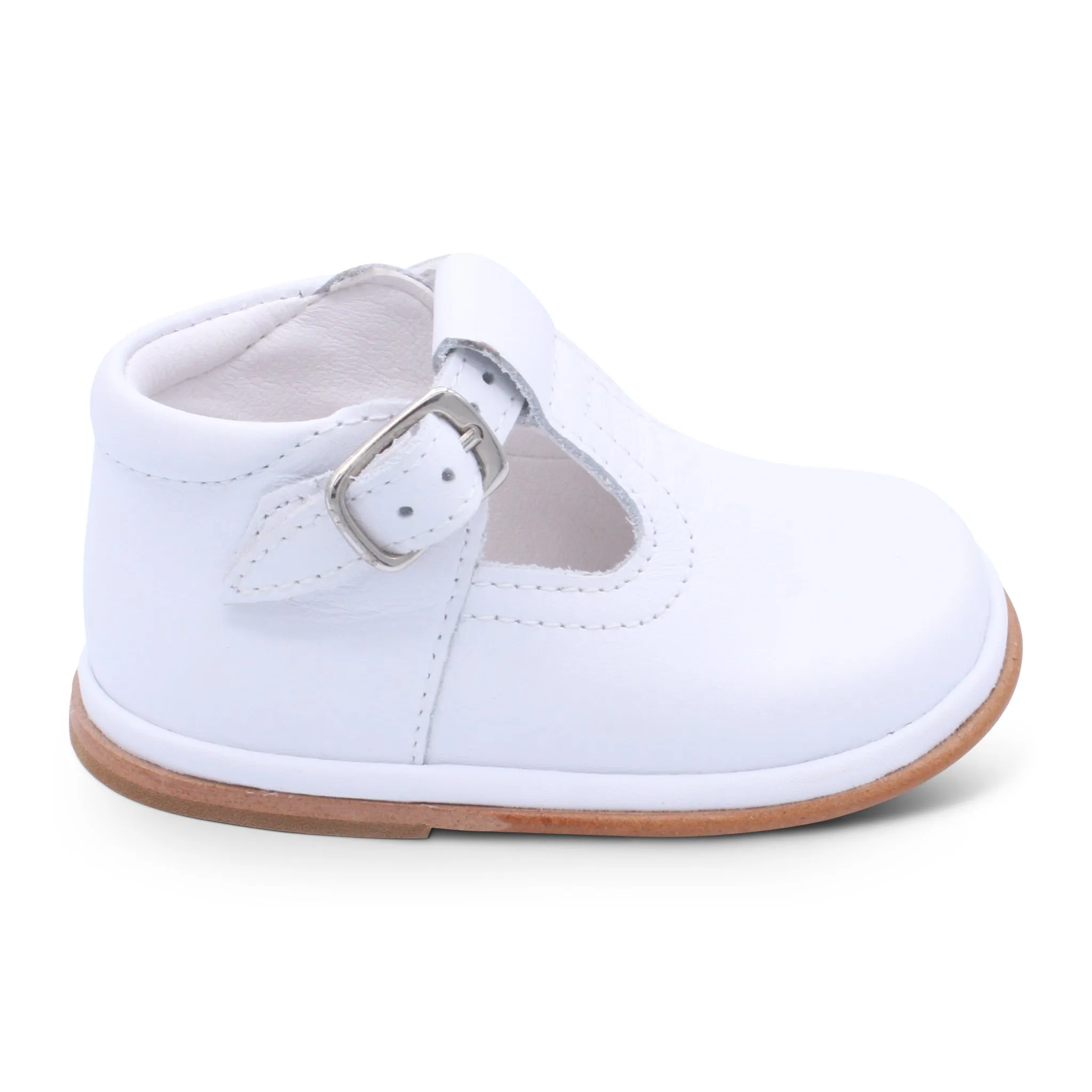 'Oren' Boys White Leather T-Bar Shoes